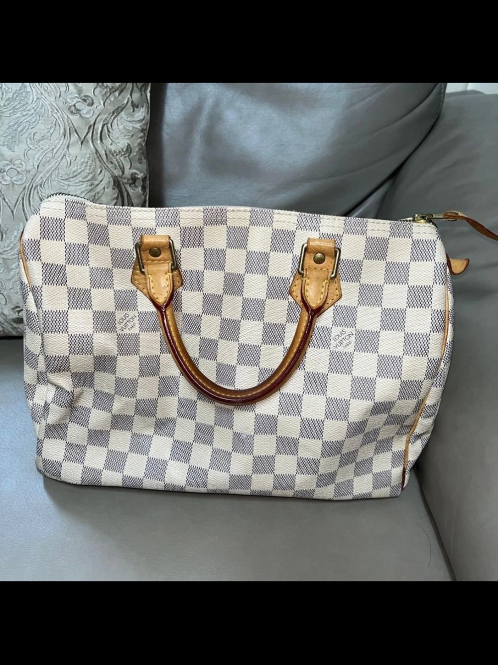 Louis Vuitton Cream and Brown Checkered Satchel